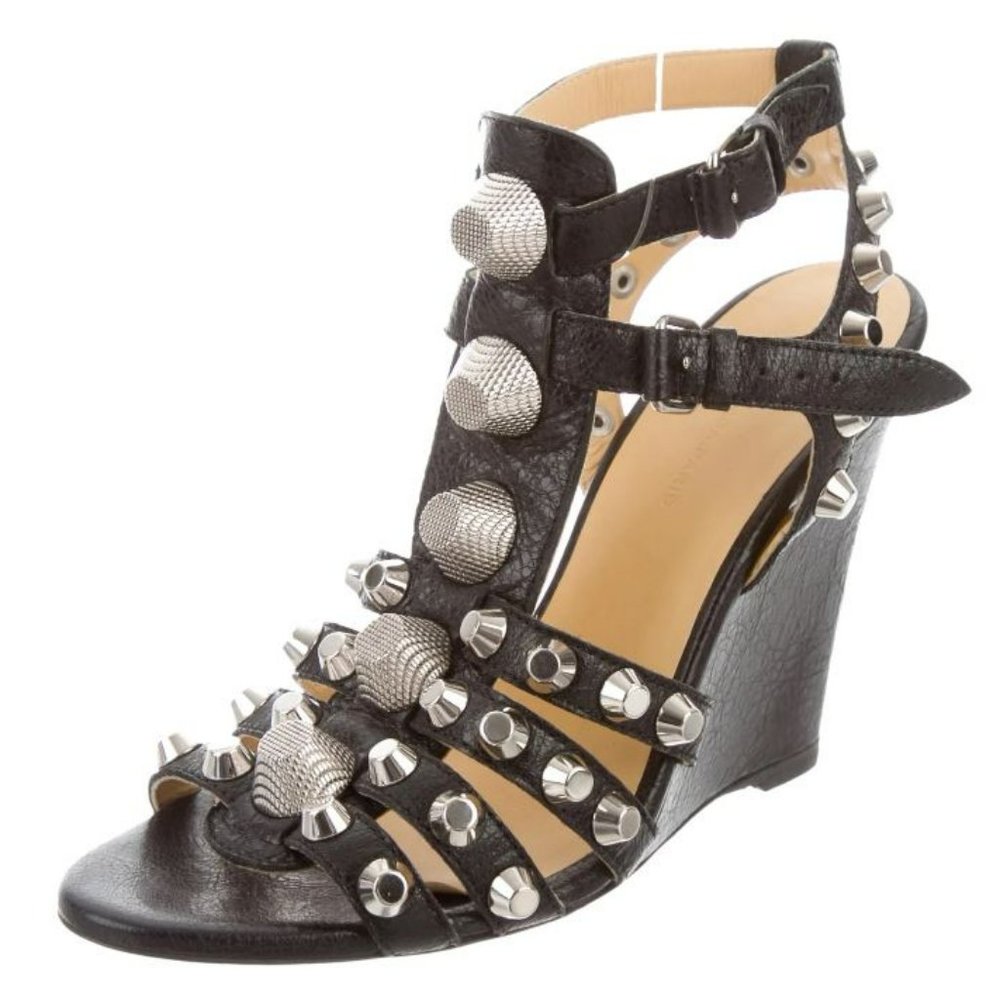 Balenciaga Arena Studded Black Wedge Sandals